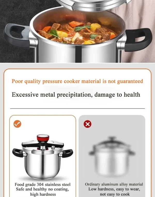 304 Stainless Steel Pressure Cooker, Multifunctional, 5L, 9L, 3Gear Pressure-Limited, Explosion-proof, Quickly Cooking - Image 12
