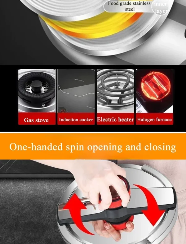 304 Stainless Steel Pressure Cooker, Multifunctional, 5L, 9L, 3Gear Pressure-Limited, Explosion-proof, Quickly Cooking - Image 11